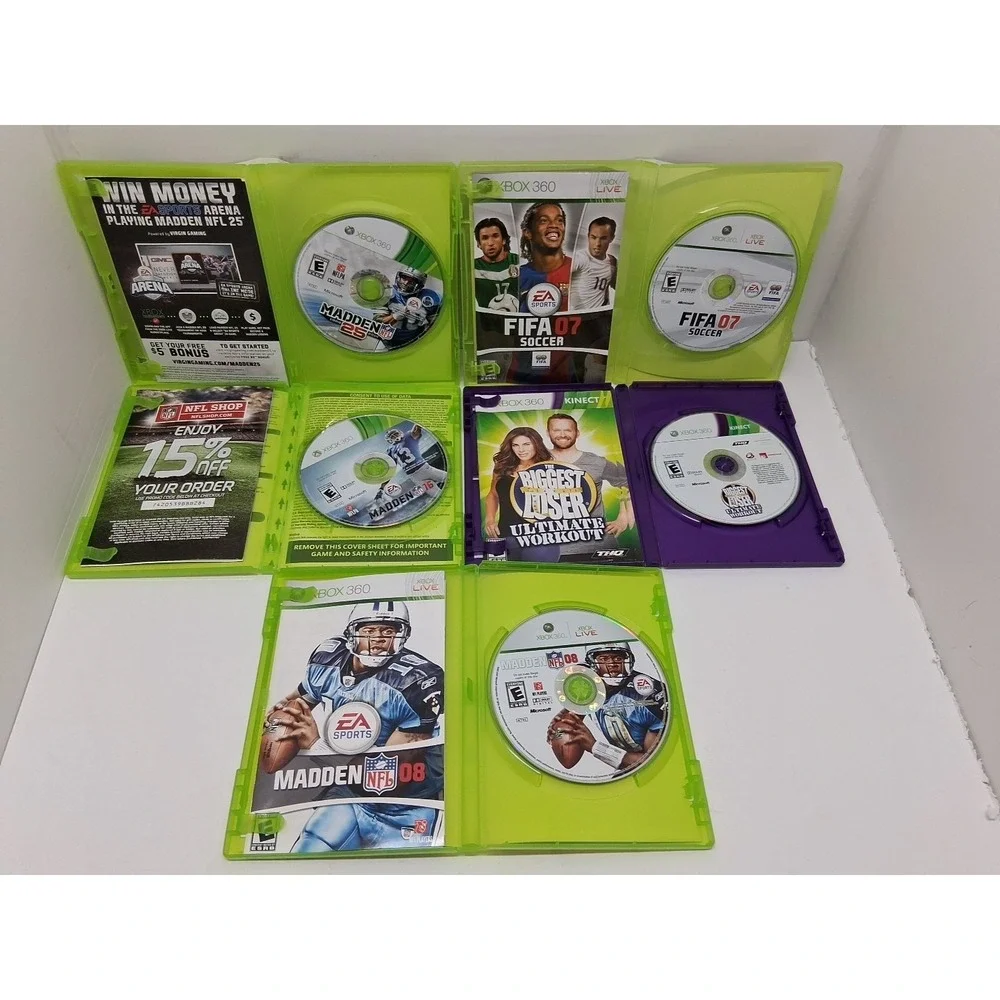 Xbox 360 Lot Of 5 Games, NFL MADDEN 08, 16, 25, Fifa 07 Soccer, The Biggest...
